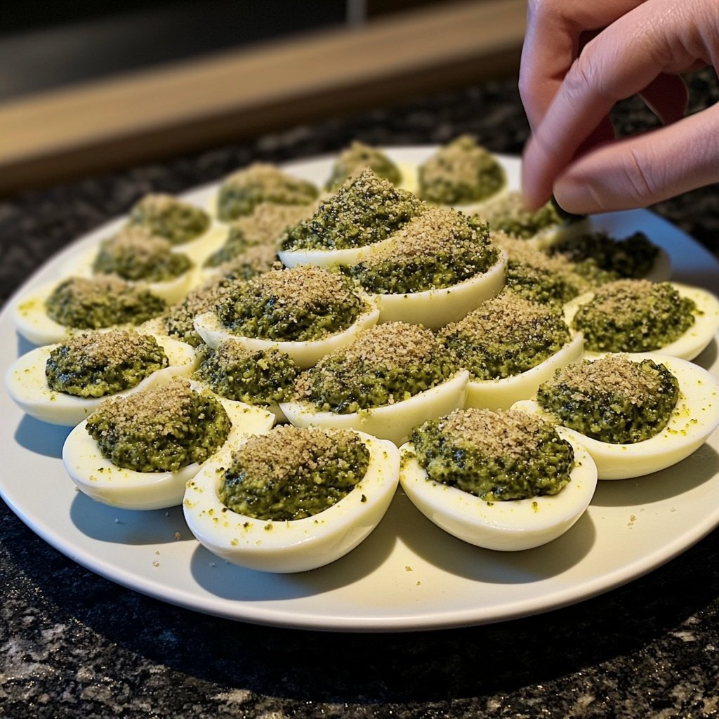 Christmas Tree Deviled Eggs Pesto