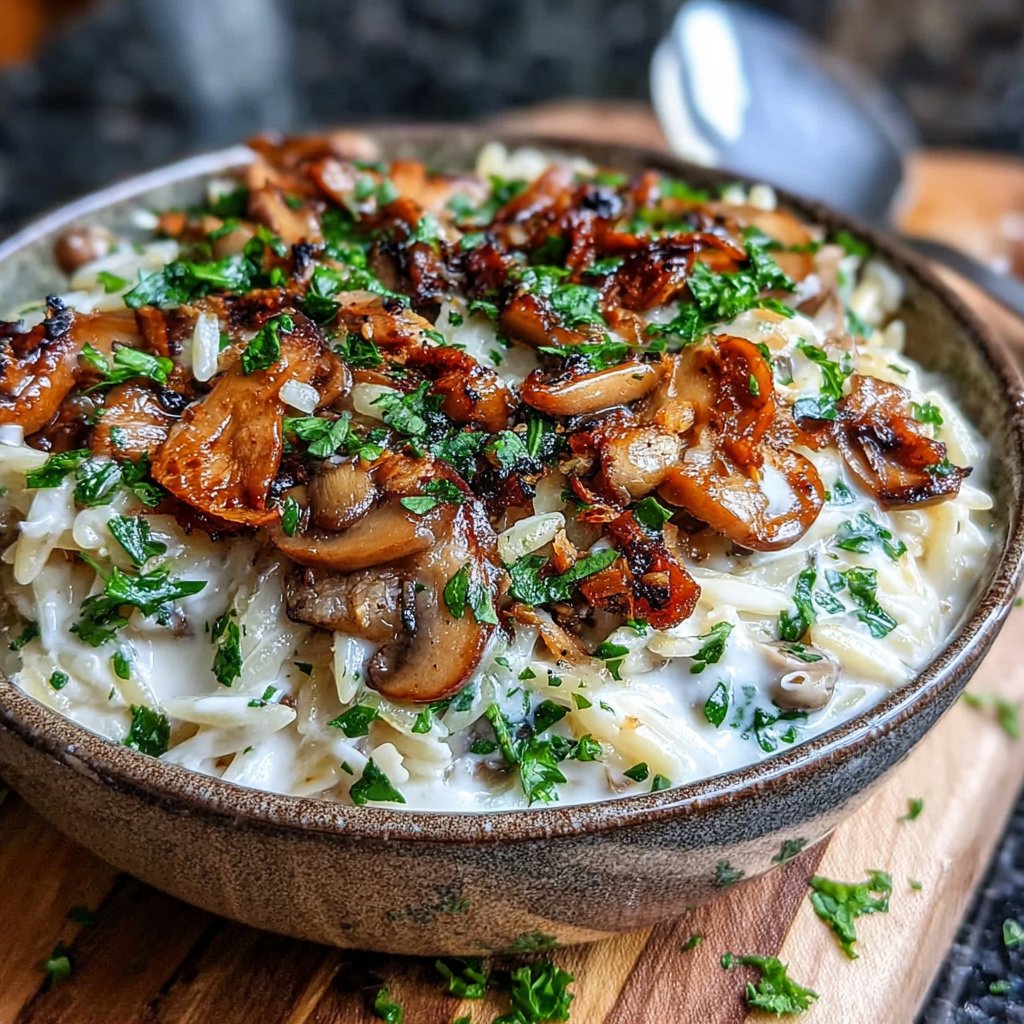 One Pot Creamy Mushroom Orzo