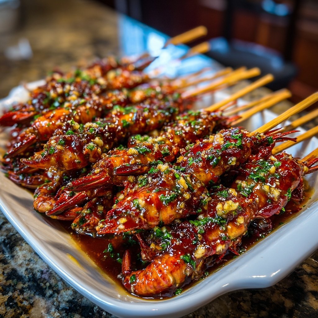Honey Garlic Crawfish Skewers