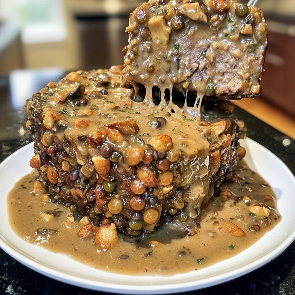 Vegetarian Nut Roast with Mushroom Cream Sauce
